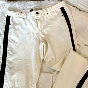 Massimo White Denim Jean with Black Leather Stripe